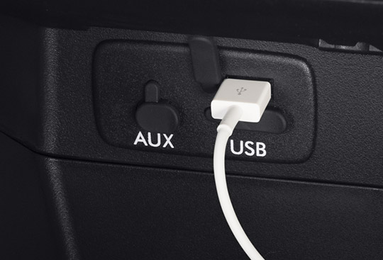 Dual USB Ports and Auxiliary Audio Input Jack