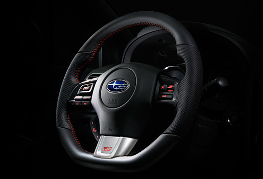 Dimpled Leather-wrapped D-shaped Steering Wheel with Red Stitching